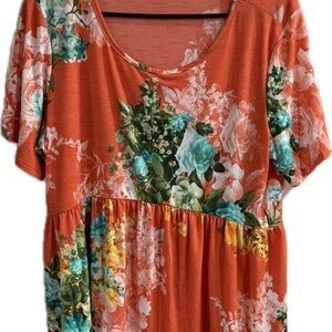 HEIMISH USA Floral Short Sleeve Top - Orange and Green